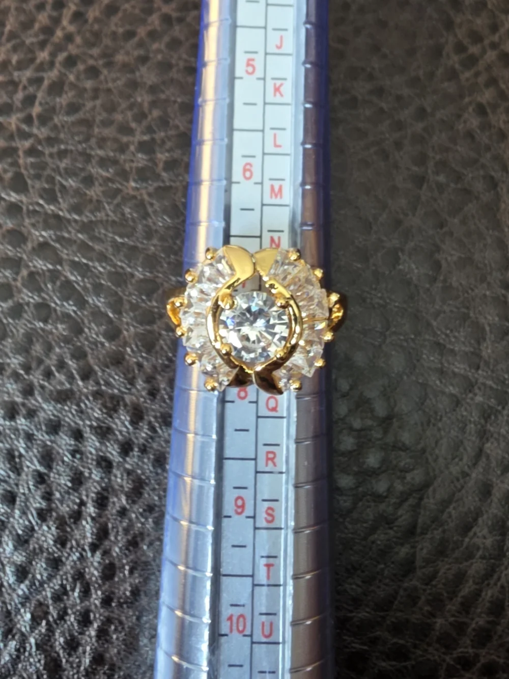 Gold Plated Over Brass White Crystal Swirl Halo Ring Size 7